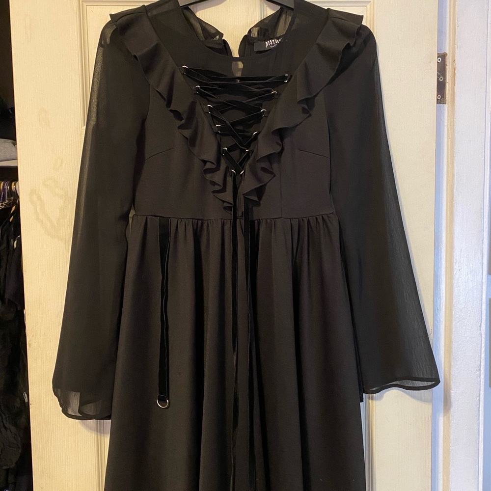 Disturbia Black Long Sleeve Dress with Ruffles